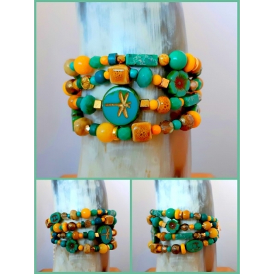 kralenarmband in turquoise groen met geel kralenarmband in turquoise groen met geel